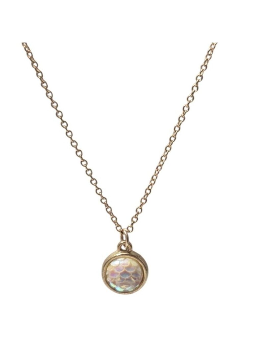 Iridescent Textured Pendant Necklace Gold Tone Whimsical Mermaid Fashion Jewelry